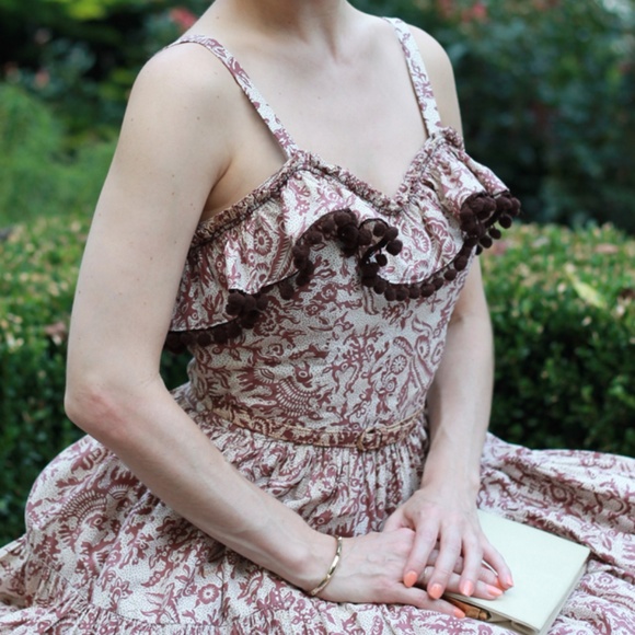 VINTAGE Brown Tiered Dress - Picture 3 of 8